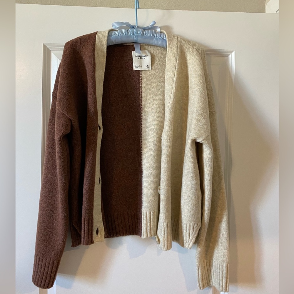 Spliced Short Cardigan - Brown and Cream